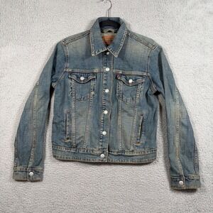 Y2K Levi's Denim Jean Jacket Classic Trucker Blue Wash Women's M Snap Buttons